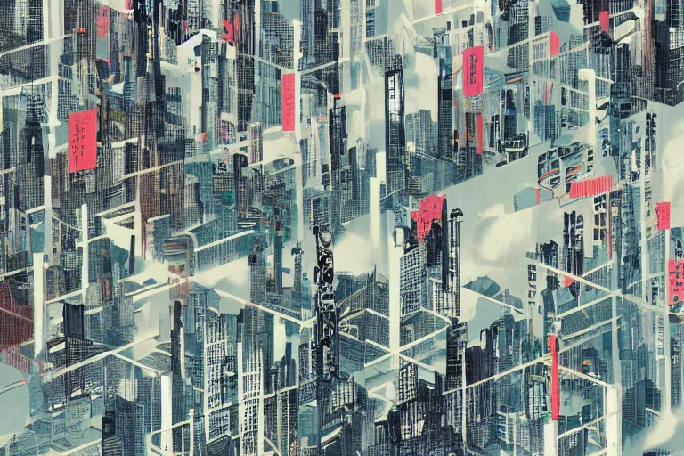 Prompt: exploration of a metropolis by tetsuya fukushima and pariwat anantachina, design illustration, collage