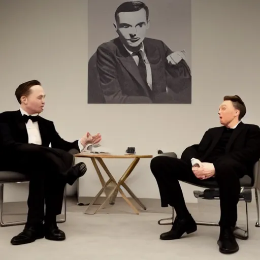 Image similar to alan turing sitting next to elon musk alan turing is with elon musk