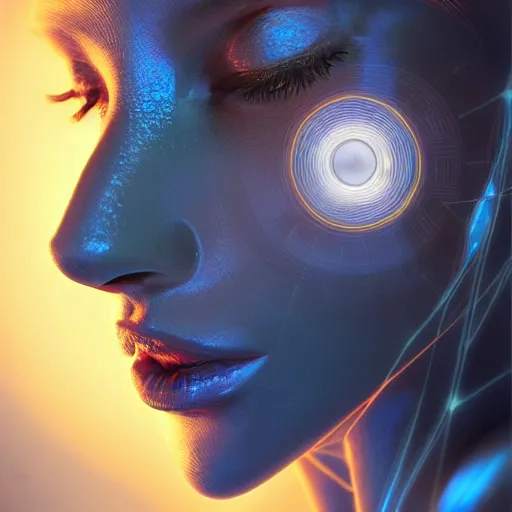 Image similar to artificial intelligence, server in the middle, deep view, heavy blue led lights, wires connected, award winning creature portrait photography, extremely detailed, artstation, 8 k, sensual lighting, incredible art, wlop, artgerm