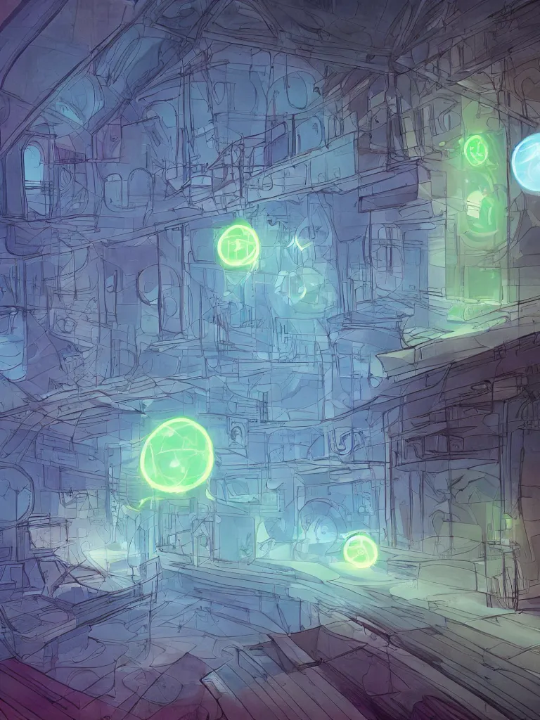 Image similar to neon orbs shining through a window by disney concept artists, blunt borders, rule of thirds