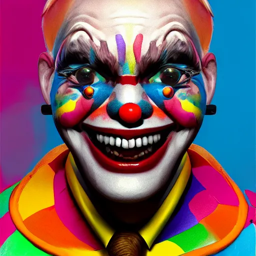 Image similar to Portrait of a colorful happy joyful funny clown, artstation, cgsociety, masterpiece