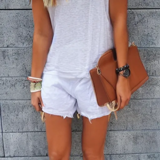 Image similar to a cute trendy summer outfit with accessorties