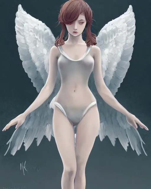Image similar to ilya kuvshinov. an infinitely detailed portrait of a frail and pale female peace angel elegantly. fully - clothed full - body, beautiful! scenery art!! coherent! by wlop. victorian armor trim, cold color palette, artstation / pixiv!! elegantly armored angel portrait full - body, dreamy art