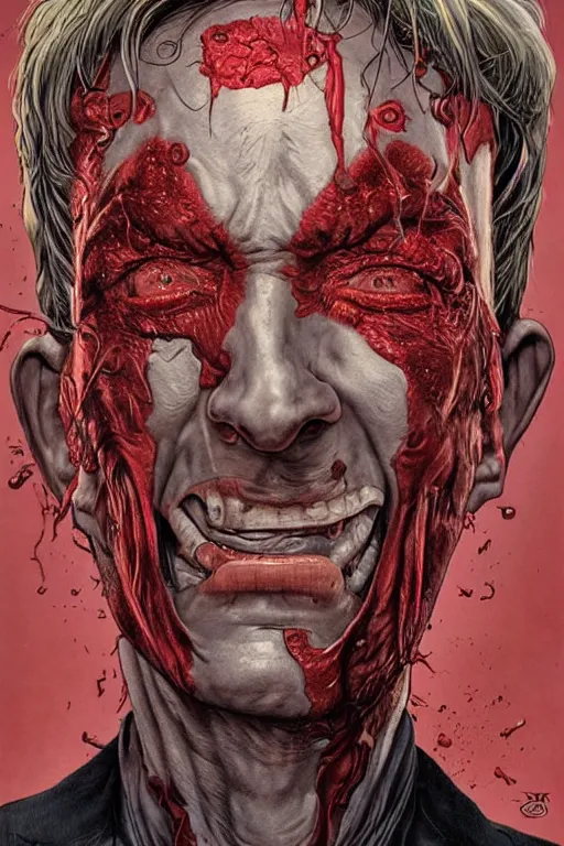 Image similar to portrait of a man with a bloody face. his face like a jigsaw puzzle. art by glenn fabry.