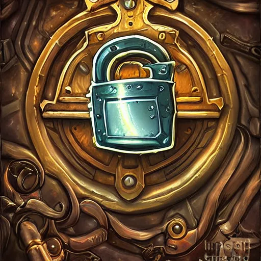 Image similar to a steampunk keyed padlock 🔒 🔑, fantasy digital art, magical background in the style of hearthstone artwork