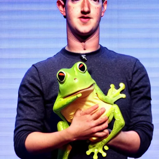 Image similar to mark zuckerberg holding a frog