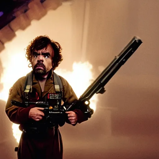 Image similar to stunning awe inspiring peter dinklage as a ghostbuster in the movie ghostbusters, movie still 8 k hdr atmospheric lighting