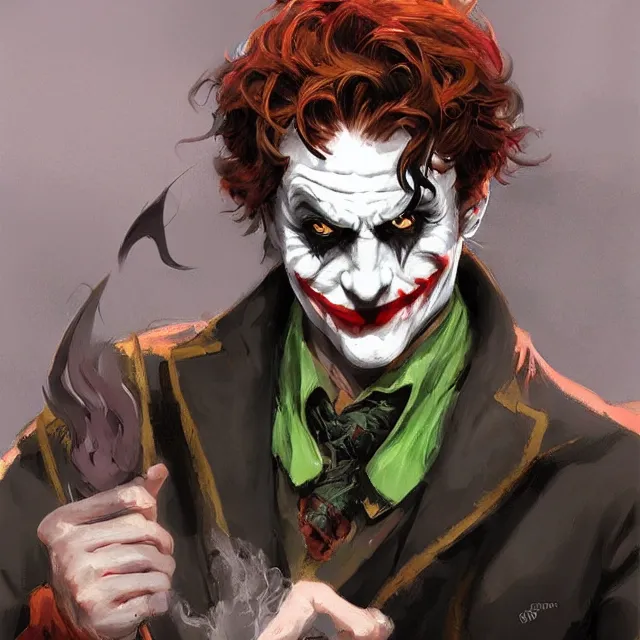 Prompt: joker as a firebender, portrait, elegant, intricate, digital painting, artstation, concept art, smooth, sharp focus, illustration, art by konstantin korovin and daniel f. gerhartz and john howe