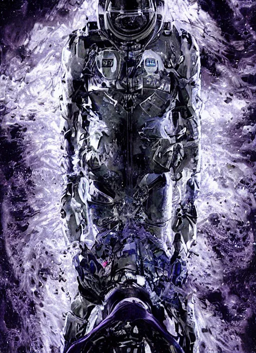 Image similar to astronauts in dark void underwater - complex and hyperdetailed technical suit. reflection and dispersion materials. rays and dispersion of light. volumetric light. f / 3 2. noise film photo. flash photography. ultra realistic, wide angle. poster by wayne barlowe, hajime sorayama aaron horkey, craig mullins