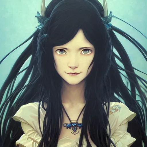 Image similar to intricately detailed vfx portrait of marceline by eiichiro oda!, makoto shinkai, alphonse mucha, art by artgerm and greg rutkowski!, blue eyes!!, large aquiline nose!!, best of behance, concept art, matte, sharp focus, adolphe bouguereau, annie leibovitz, stanley kubrick,