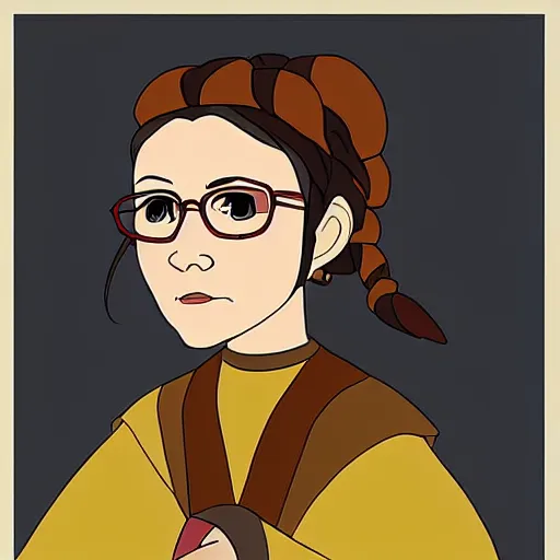 Prompt: Carrie Fisher in Avatar: the last airbender, designed by Bryan Konietzko