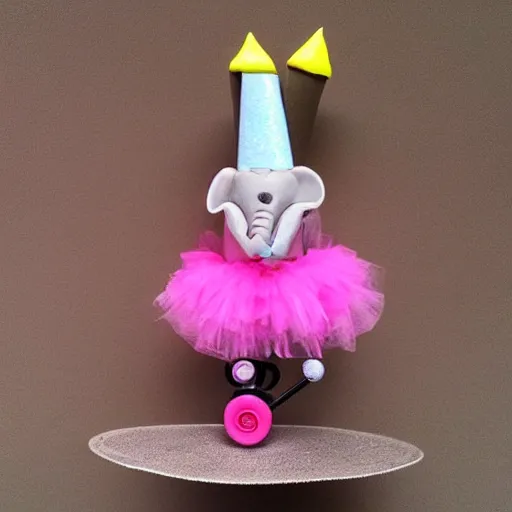 Prompt: “ an elephant wearing a birthday hat and a tutu, on a unicycle, photorealism ”