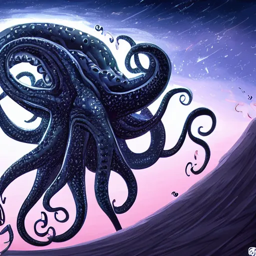Prompt: a giant galactic kraken devours the earth, trending on art station