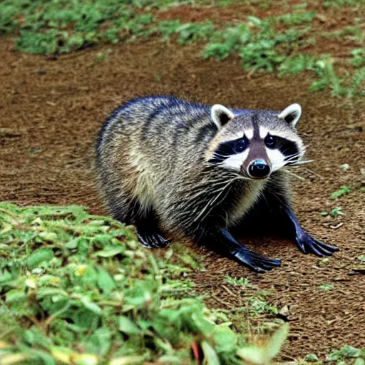 Prompt: raccoon drives a track realistic