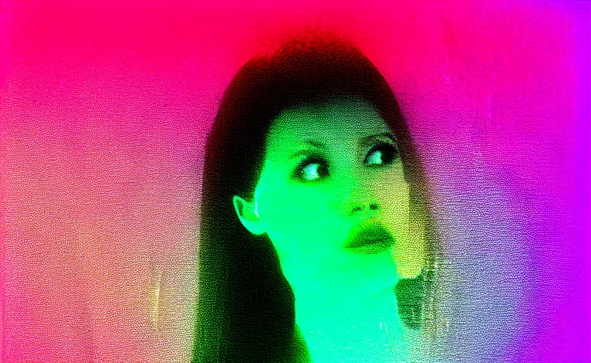 Prompt: vhs glitch art portrait of a happy woman hidden underneath a sheet, foggy environment, static colorful noise glitch olumetric light, by bekinski, unsettling moody vibe, vcr tape, 1 9 8 0 s analog video, vaporwave aesthetic, directed by david lynch, colorful static, datamosh, pixeled stretching