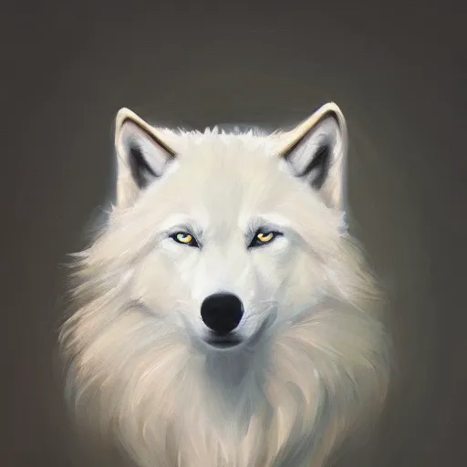 Prompt: A portrait of a white wolf wearing a crown, oil painting, award winning masterpiece, artstation