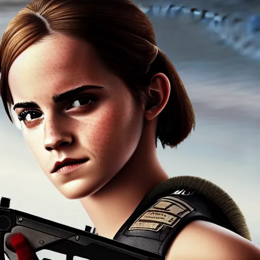 Image similar to Emma Watson a dressed as Catalan Terrorist in CSGO ,hyperrealistic, 8k UHD, studio photography, high quality, high detail, stunning lighting