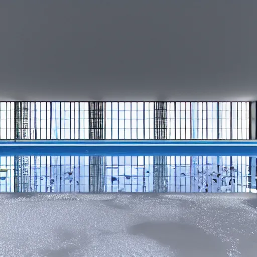 Image similar to lights are reflected on swimming pool covered with snow in the abandoned remote street in the moment of snow storm in the style of Mark Rothko. lights, dirty, front on, 8k 3D. Vray octane c4d redshift. Unreal engine