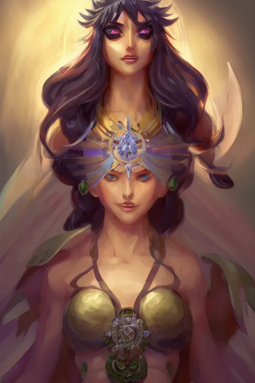 Prompt: portrait, head and torso only, palutena, r / kidicarus, design by lois van baarle by sung choi by john kirby artgerm and greg rutkowski and magali villeneuve mage fighter assassin, trending on artstation, concept art, fine detail, sharp detail, masterpiece