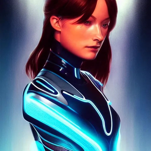 Image similar to ultra realistic illustration, olivia wilde as tron legacy quorra anime, intricate, elegant, highly detailed, digital painting, artstation, concept art, smooth, sharp focus, illustration, art by artgerm and greg rutkowski and alphonse mucha and wlop