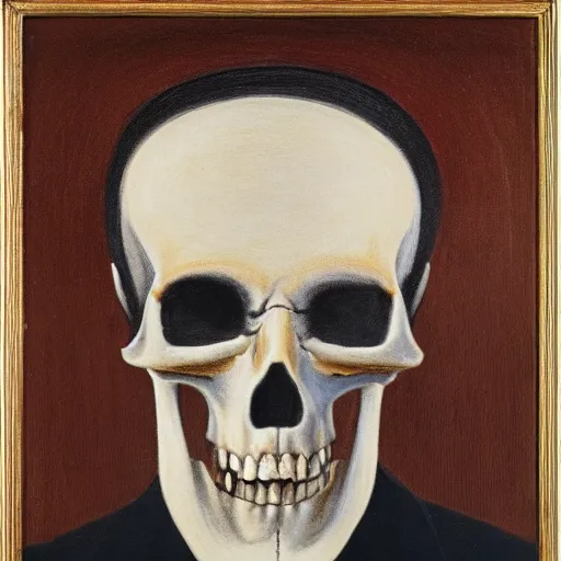 Image similar to a scary portrait of a man with a skull as his head, he is wearing a suit, in the style of Francis Bacon, 4k,