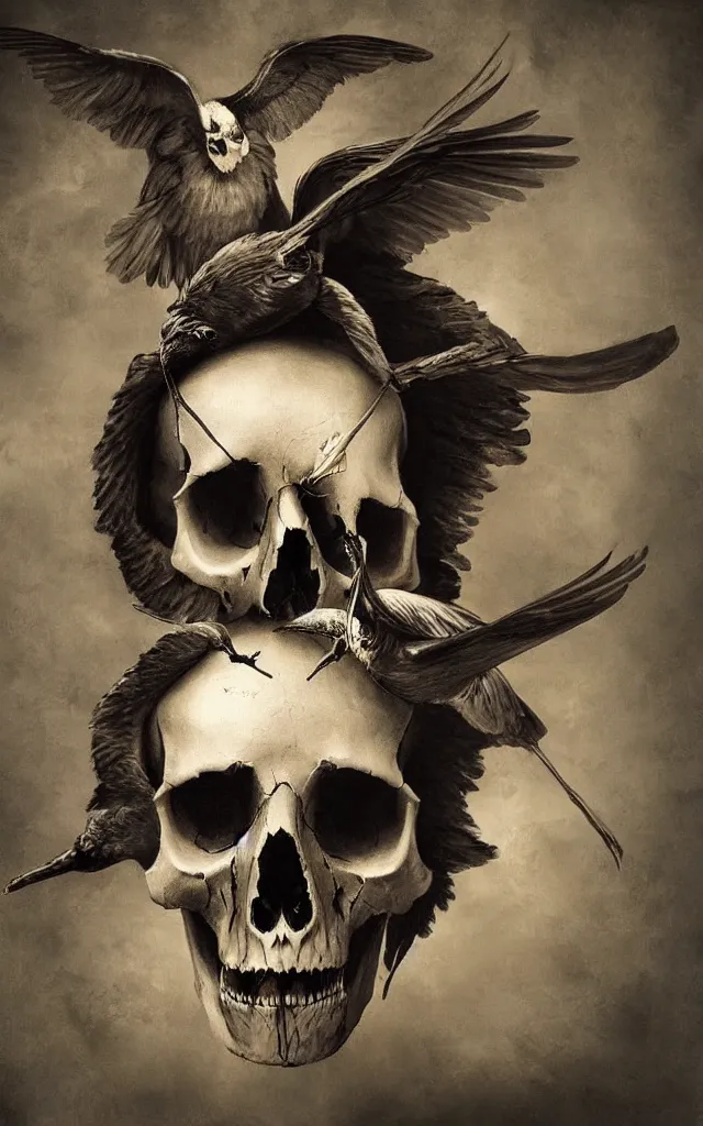 Prompt: portrait of a man with a bird skull, dynamic composition, dramatic lighting, hyperrealistic, ultra detailed