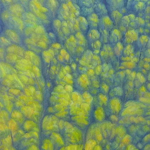 Image similar to a painting of a thick forest top down view Michael Menzel