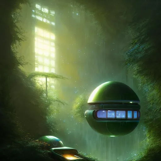 Image similar to , teenager in sci - fi forest green house, spaceship,, stephen bliss, misty, unreal engine, pixar, fantasy art by greg rutkowski, loish, ferdinand knab, and lois van rossdraws, global illumination, radiant light, minimalist, detailed and intricate environment