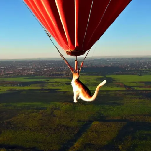 Prompt: A cat flying in an air balloon