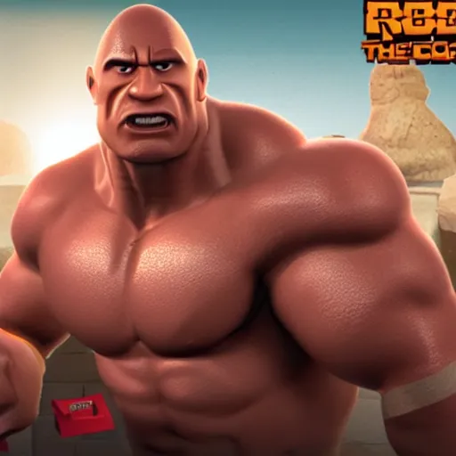 Image similar to screenshot from roblox game dwayne the rock johnson as roblox character