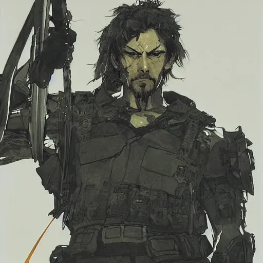 Image similar to portrait of a hero holding his sword in front of his face by yoji shinkawa, high quality, extra details, realism