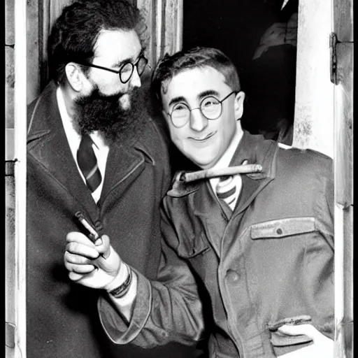 Image similar to Harry Potter smokes a Cuban cigar with Fidel Castro. Photo. Good quality. Hyperrealism.