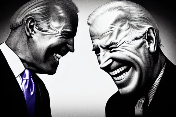 Prompt: “ very very intricate photorealistic photo of the devil and joe biden laughing together, detailed natural lighting, award - winning crisp details ”