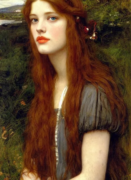 Image similar to a beautiful painting of young liv tyler by John Everett Millais and Dante Gabriel Rossetti and John Collier and john william waterhouse, pre-raphaelite, detailed, trending on artstation, hd, masterpiece