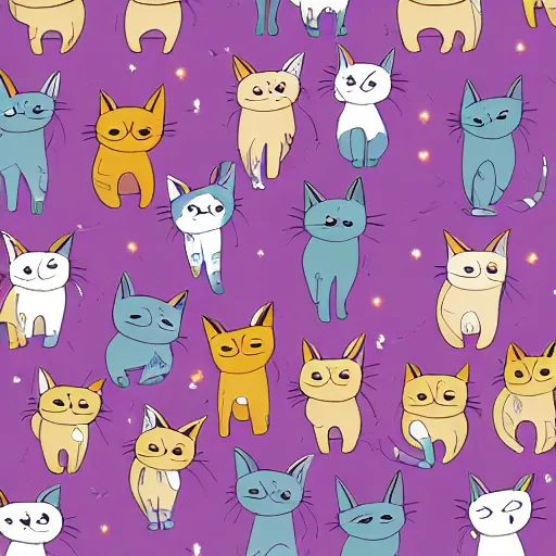 Image similar to a room full of cats singing in comic art style pastel colors