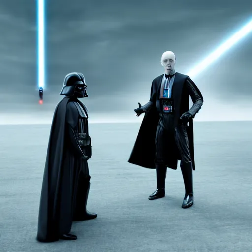 Image similar to photo of voldemort vs darth vader, 8 k cinematic