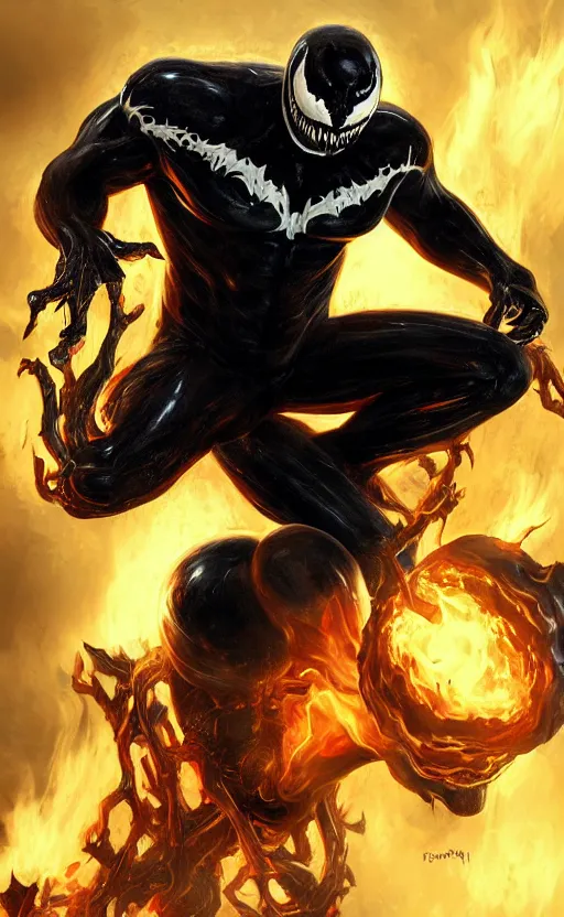 Image similar to venom as ghost rider, dynamic lighting, photorealistic fantasy concept art, trending on art station, stunning visuals, terrifying, creative, cinematic