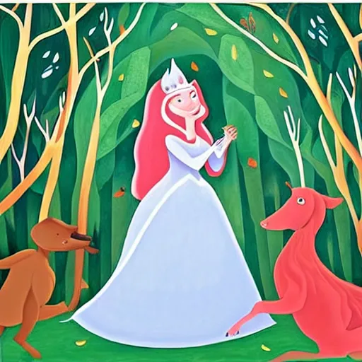 Image similar to offhand, dull by debbie criswell. a beautiful illustration of princess aurora singing in the woods while surrounded by animals. she looks so peaceful & content in the company of the animals, & the colors are simply gorgeous.