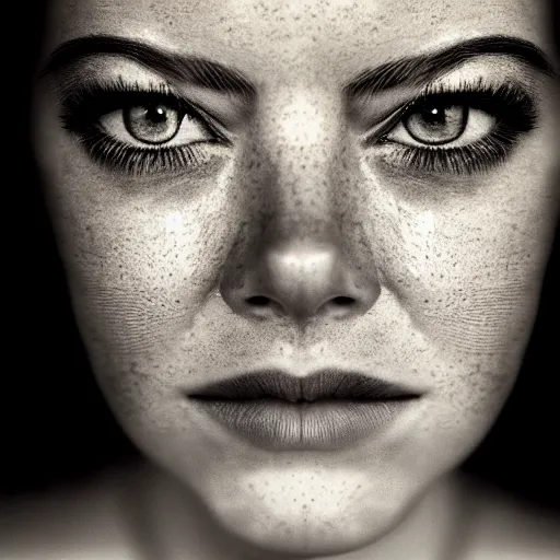 Image similar to headshot portrait photo of a beautiful emma stone by lee jeffries