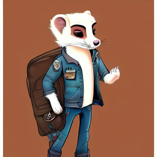 Prompt: beautiful furry art of ferret in jacket and jeans, deviant art, high quality, detailed, zootopia style