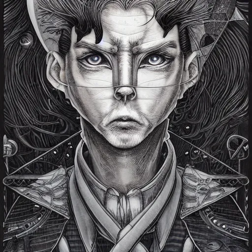 Image similar to portrait of crazy pinocchio, symmetrical, by yoichi hatakenaka, masamune shirow, josan gonzales and dan mumford, ayami kojima, takato yamamoto, barclay shaw, karol bak, yukito kishiro