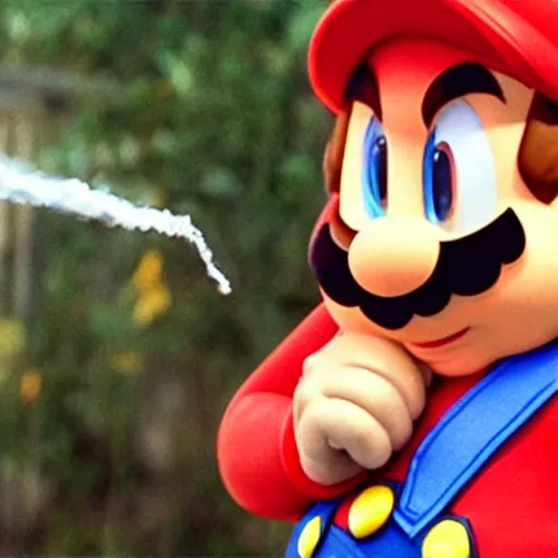 Image similar to Mario smoking a joint in an A24 film aesthetic