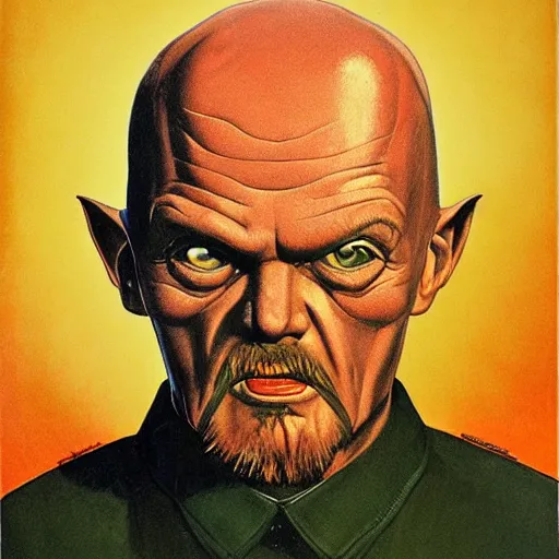 Image similar to portrait of vladimir lenin as evil gremlin by vincent di fate, artgrem, glenn fabry, jason edmiston, vivid colors, retro, comic book