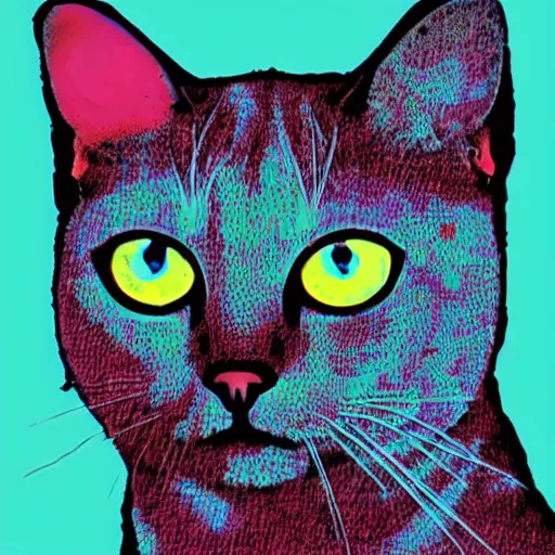 Image similar to a siamese cat that has blue eyes pop art