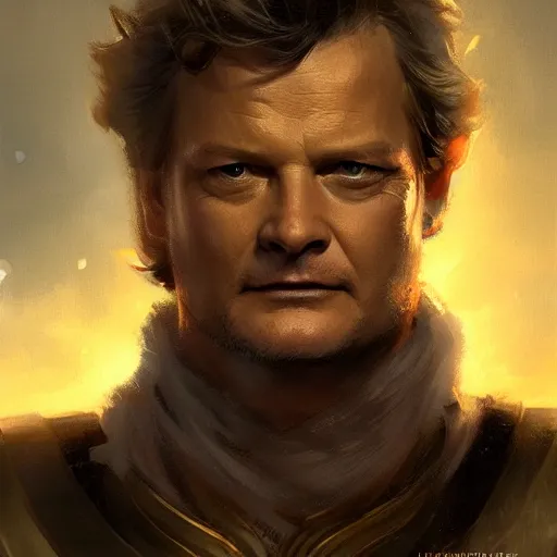 Prompt: a beautiful Norse Warrior based on Colin Firth with glowing aura by Greg Rutkowski and Raymond Swanland, Trending on Artstation, cloudy background, ultra realistic digital art