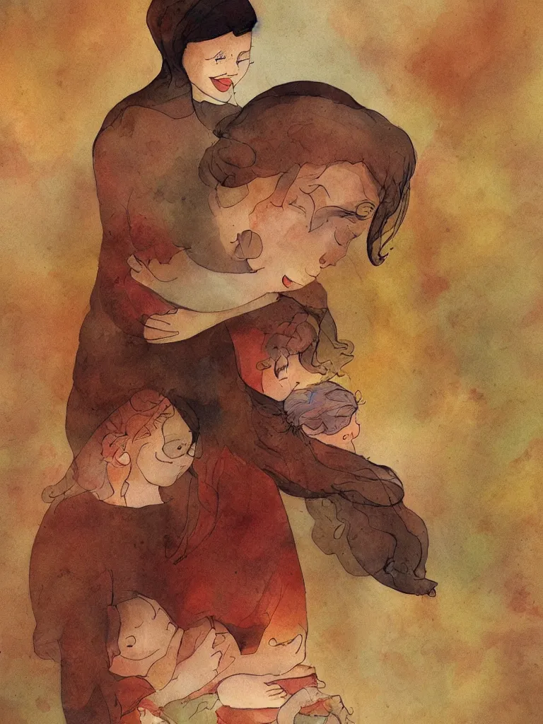 Prompt: mother by storybook artists, blunt borders, rule of thirds, warm colors, beautiful!