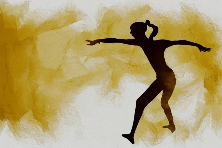 Image similar to beautiful serene volleyball player, healing through motion, life, minimalistic golden and ink airbrush painting on white background