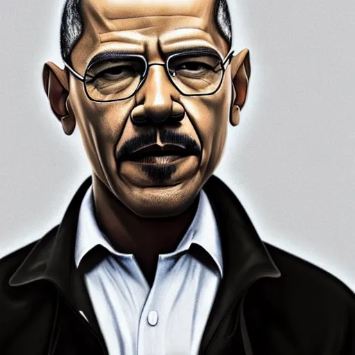 Image similar to Obama as Walter White in Breaking Bad, realistic, greyscale