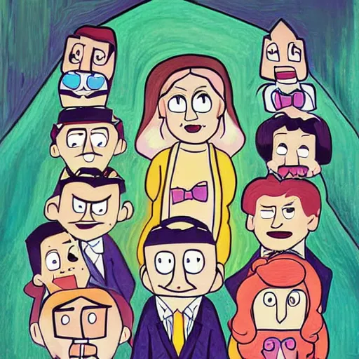 Image similar to beautiful painting, wedding, by gravity falls, by alex hirsch, cartoon, coherent symmetrical faces