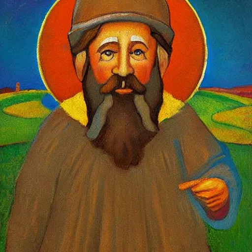 Image similar to gnome heaven iconic painting by andrey rublev